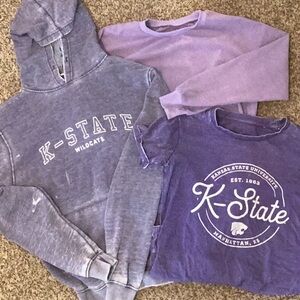 K-State KSU Wildcats Kids Purple Hoodie, KSU Tee and Purple sweatshirt